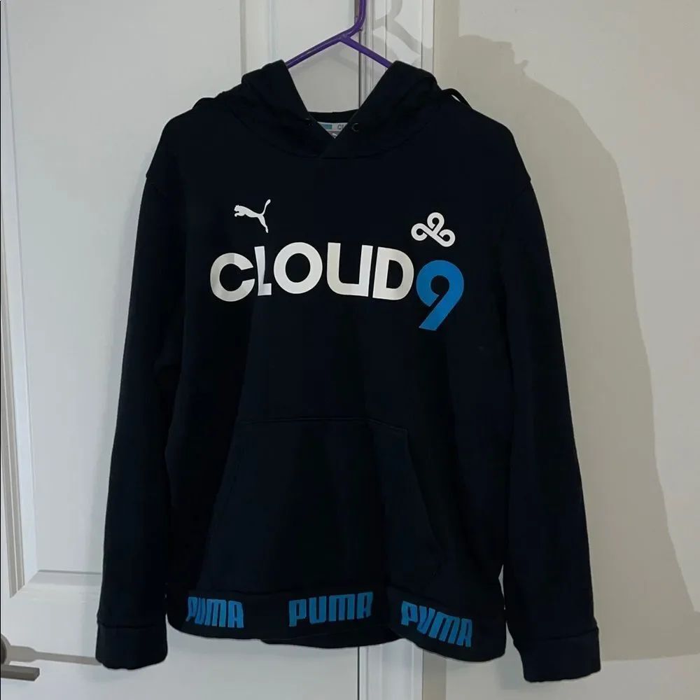 Mens Puma Black Teal Cloud 9 Sweat Hooded hoodie jacket sweatshirt M